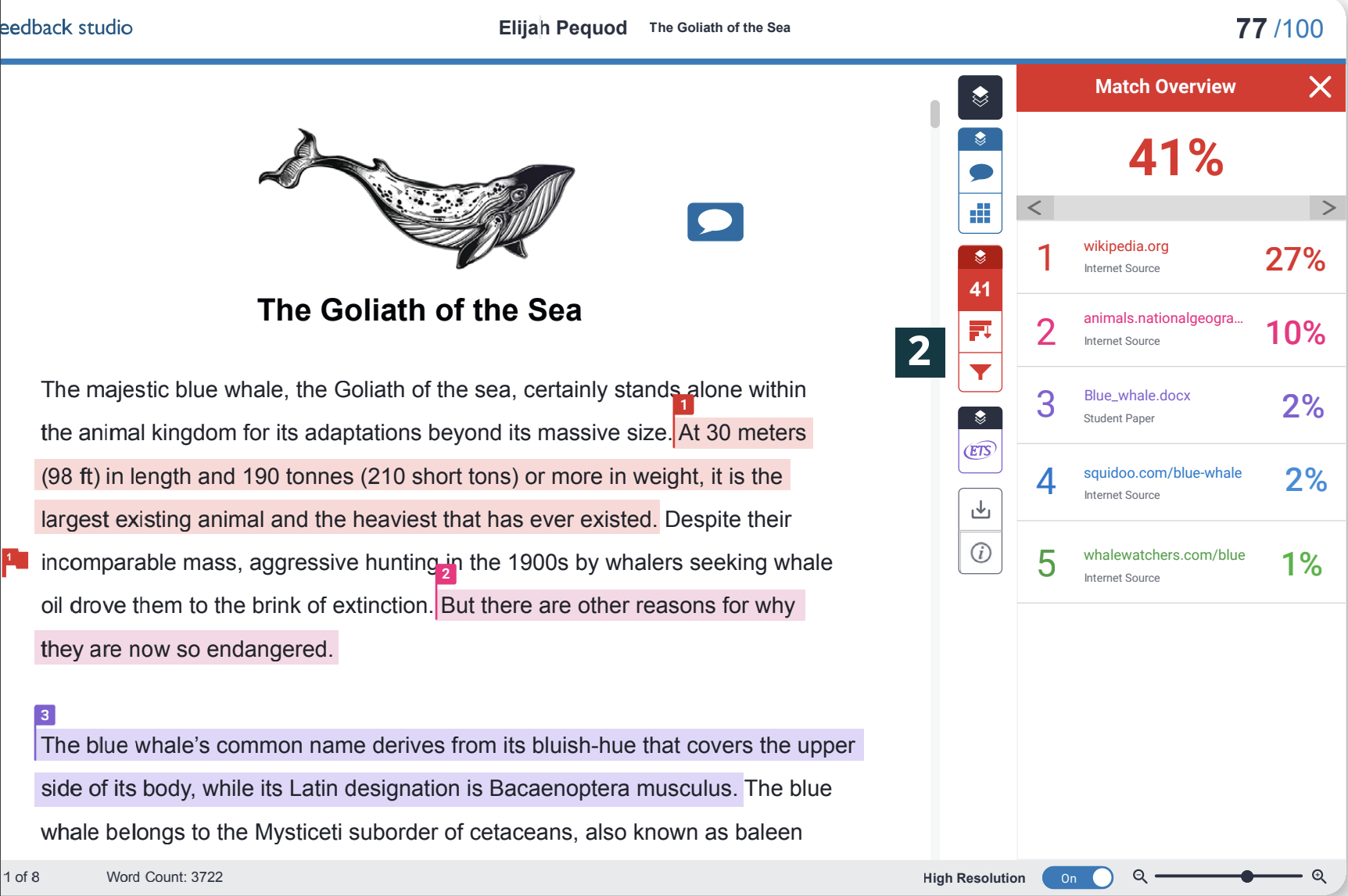 Smodin’s screenshot of the similarity score example from Turnitin’s website. 